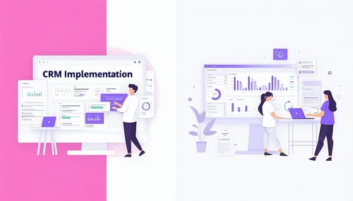 CRM erklärt | Split-screen - links: CRM Implematierung, rechts: CRM Onboarding