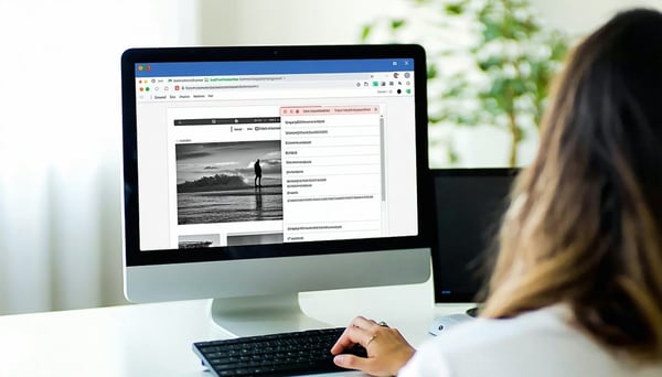 Barrierefreie Websites & Design | Person sitzt vor Computer mit geöffneter Website  Barrierefreie Websites & Design | Person sitzt vor Computer mit geöffneter Website