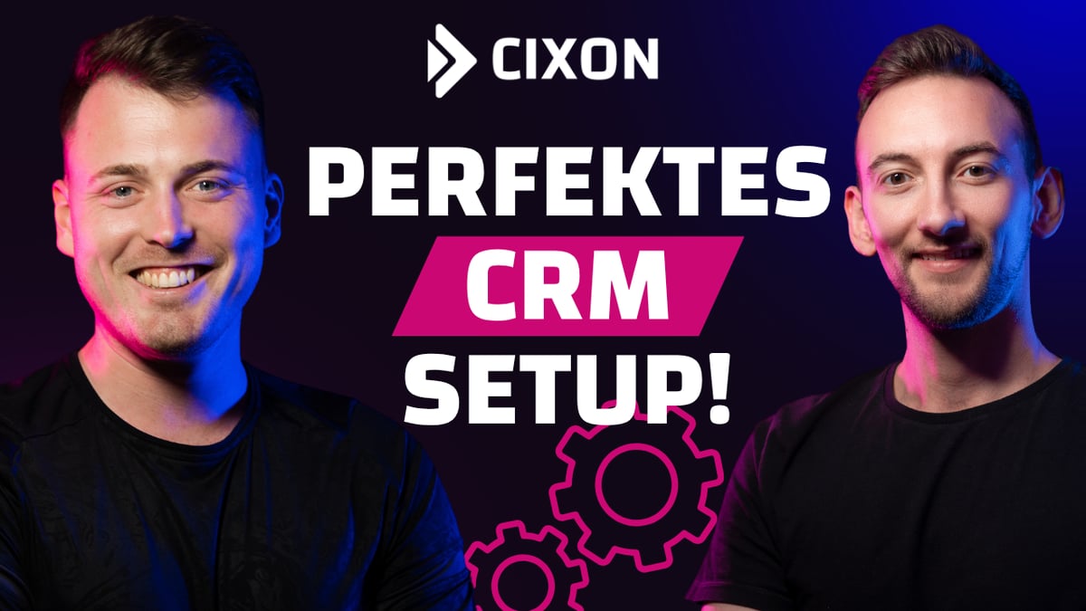 Podcast Thumbnail | Perfektes CRM Setup | Stefan Wendt & Dominik Enzler vor dunklem Hintergrund mit weißer Schrift