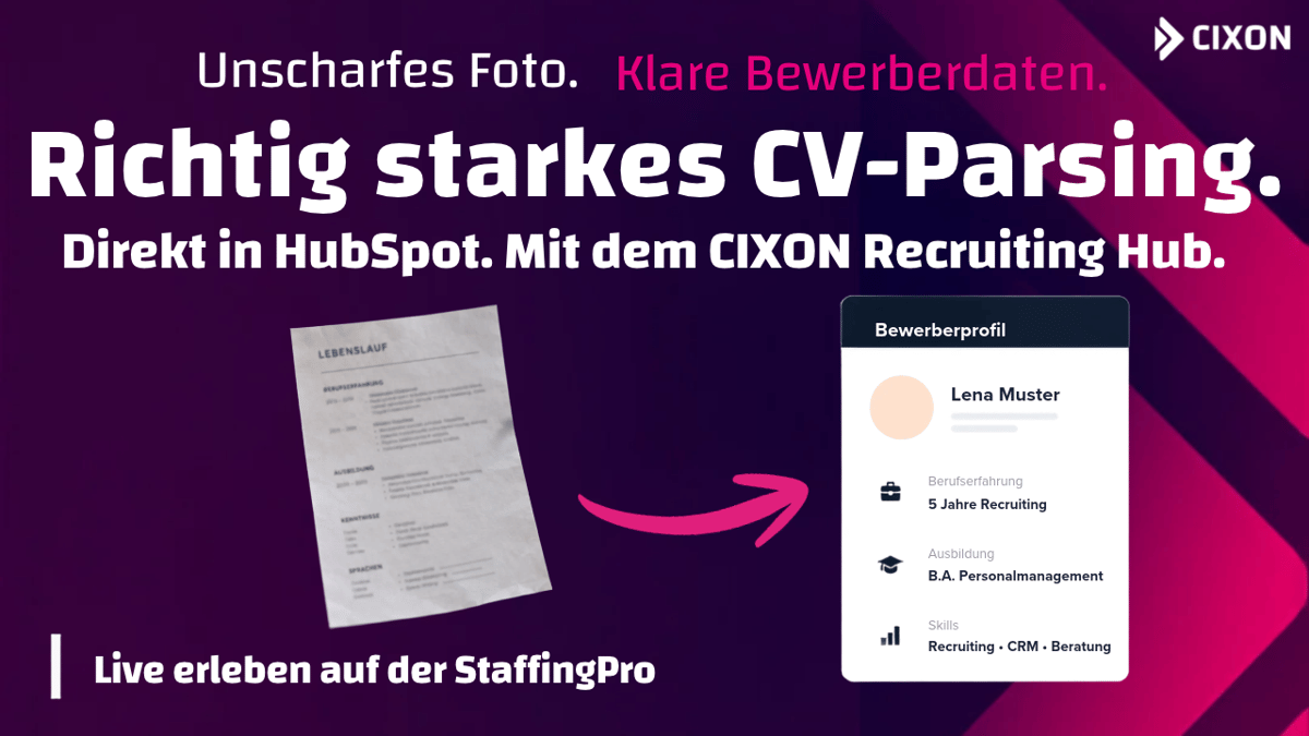 CV Parsing | CIXON Recruiting Hub |&nbsp;Handy-Bilder vom Lebenslauf in nutzbare Daten in HubSpot wandeln