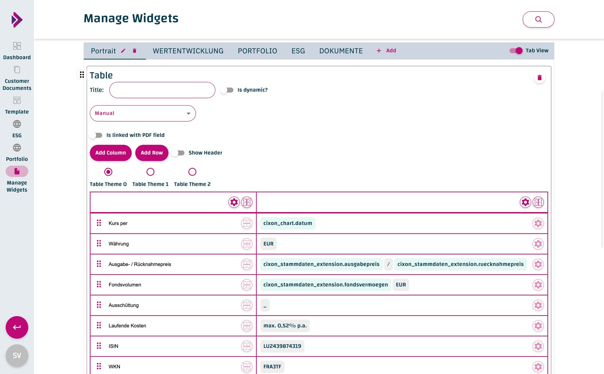 Factsheet - Master data table
