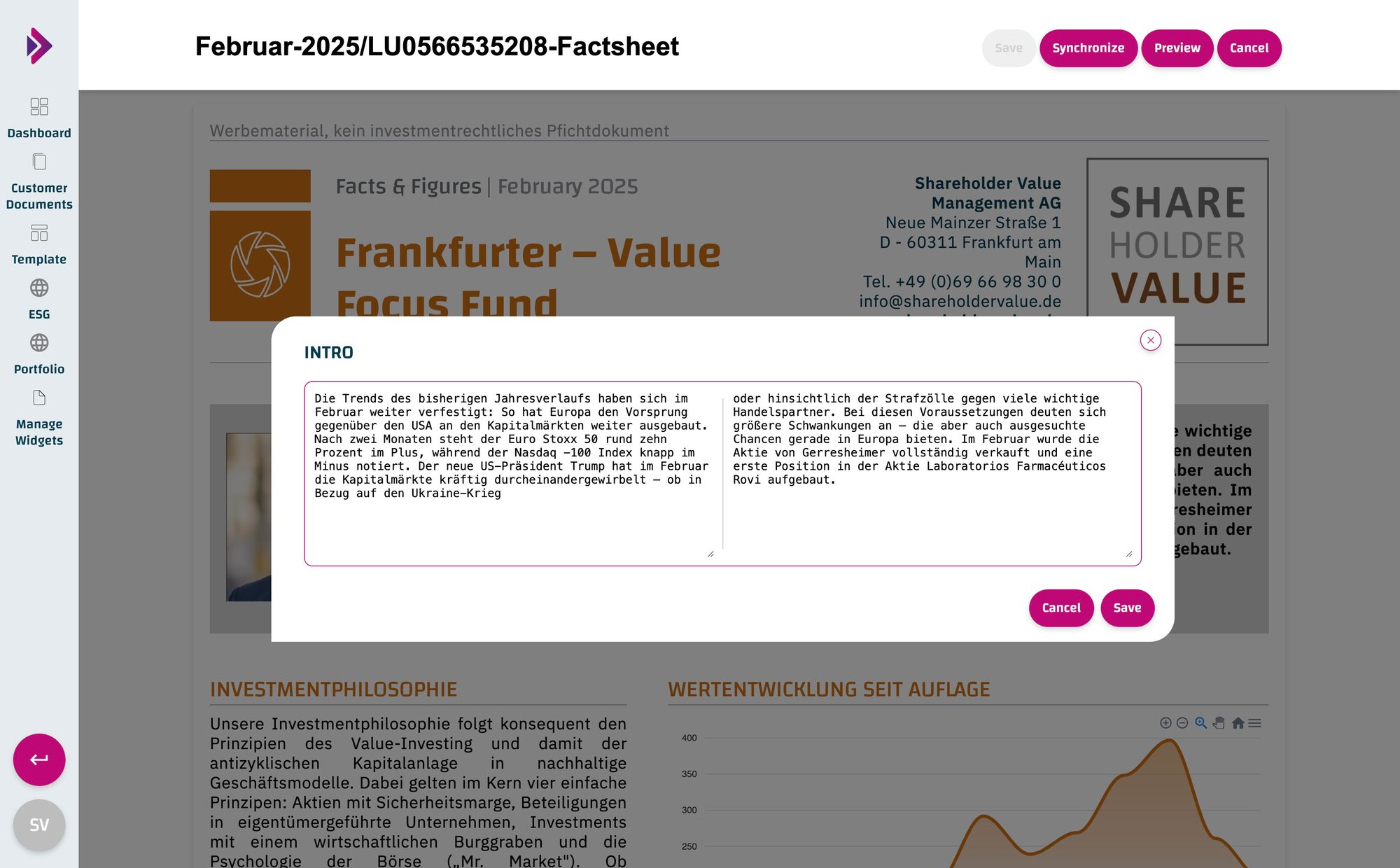 Factsheet backend editing