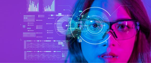 CIXON HubSpot Services Startseite - Frau mit Brille und Daten vor lila Hintergrund