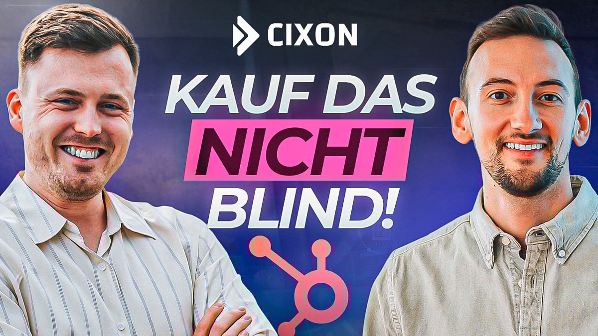 HubSpot Review Thumbnail | Stefan Wendt & Dominik Enzler vor dunklem Hintergrund und weißer Überschrift 