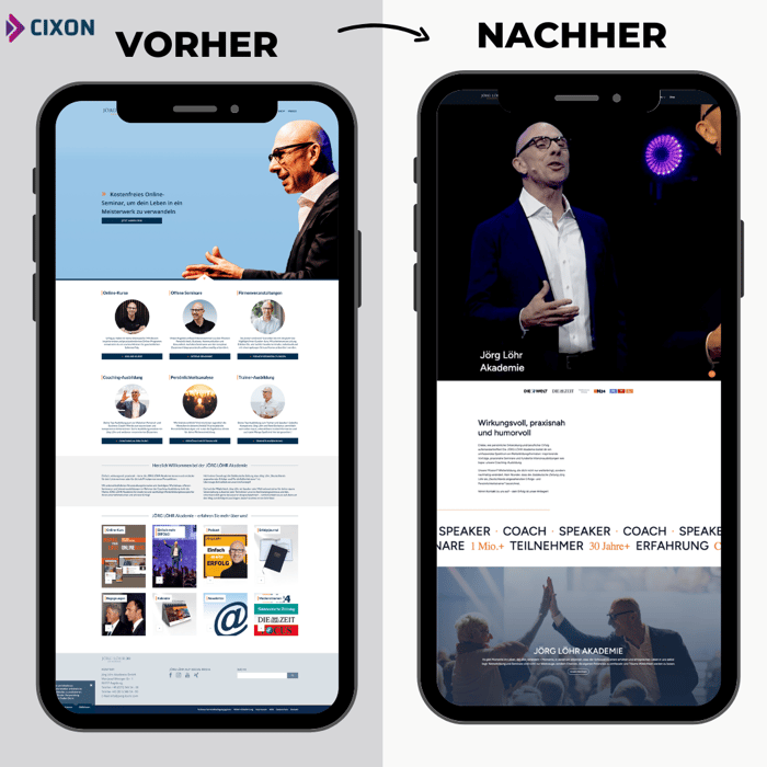 HubSpot CMS Website Relaunch | Jörg Löhr Akademie Website Home vorher & nachher
