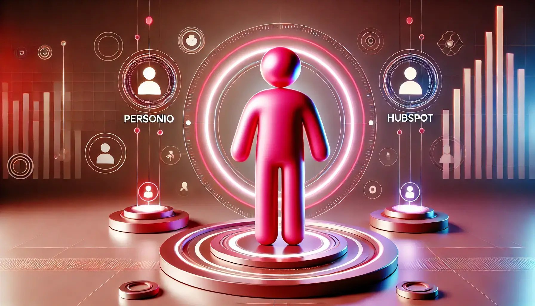 Personio HubSpot Integration | Pinkes Männchen als Verbindung zwischen Personio und HubSpot