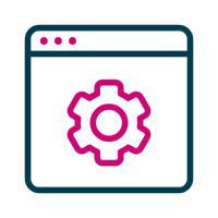 Icon of a cogwheel in a browser window that stands for settings or preferences in a digital application.