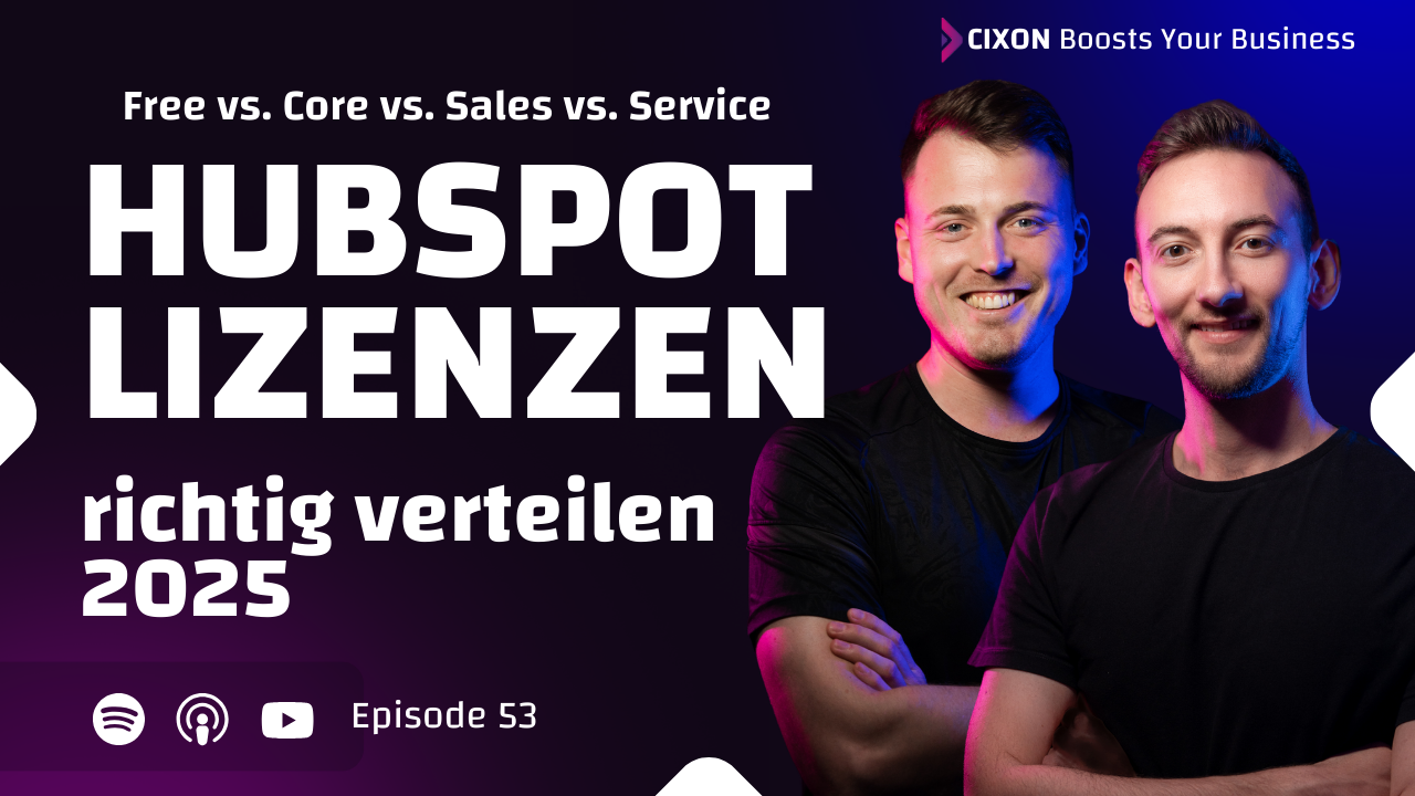 HubSpot Lizenzen 2025 | Blog Thumbnail mit Stefan Wendt & Dominik Enzler vor dunklem Hintergrund