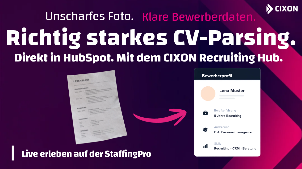 CV Parsing | CIXON Recruiting Hub |&nbsp;Handy-Bilder vom Lebenslauf in nutzbare Daten in HubSpot wandeln