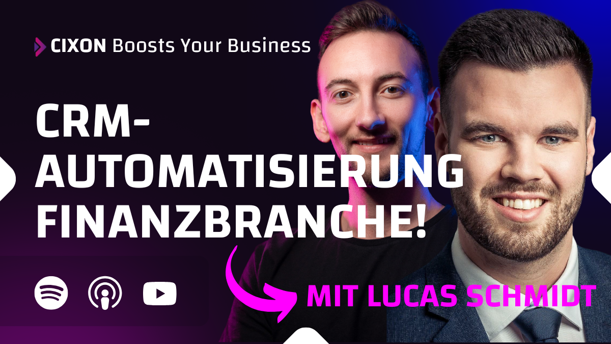 CRM in der Finanzbranche | Dominik Enzler & Lucas Schmidt vor schwarzem Hintergrund - Thumbnail