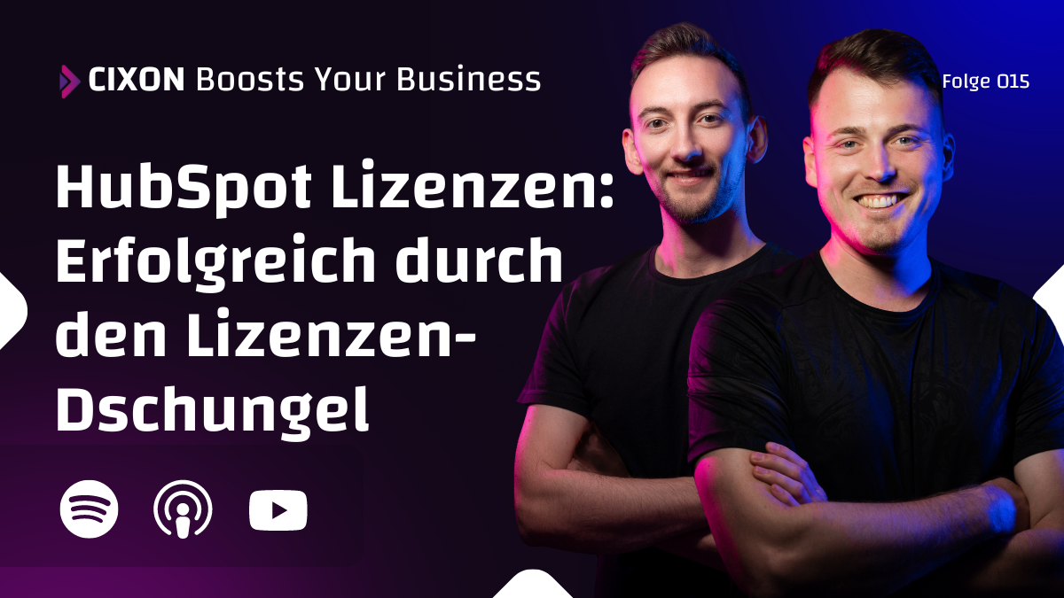 Erfolgreich durch den Lizenzen-Dschungel | Welche HubSpot-Lizenz benötige ich? | CRM Seats-Preise | Stufen & Funktionen der einzelnen Hubs | Beitragsbild mit Titel und Bild von Dominik und Stefan