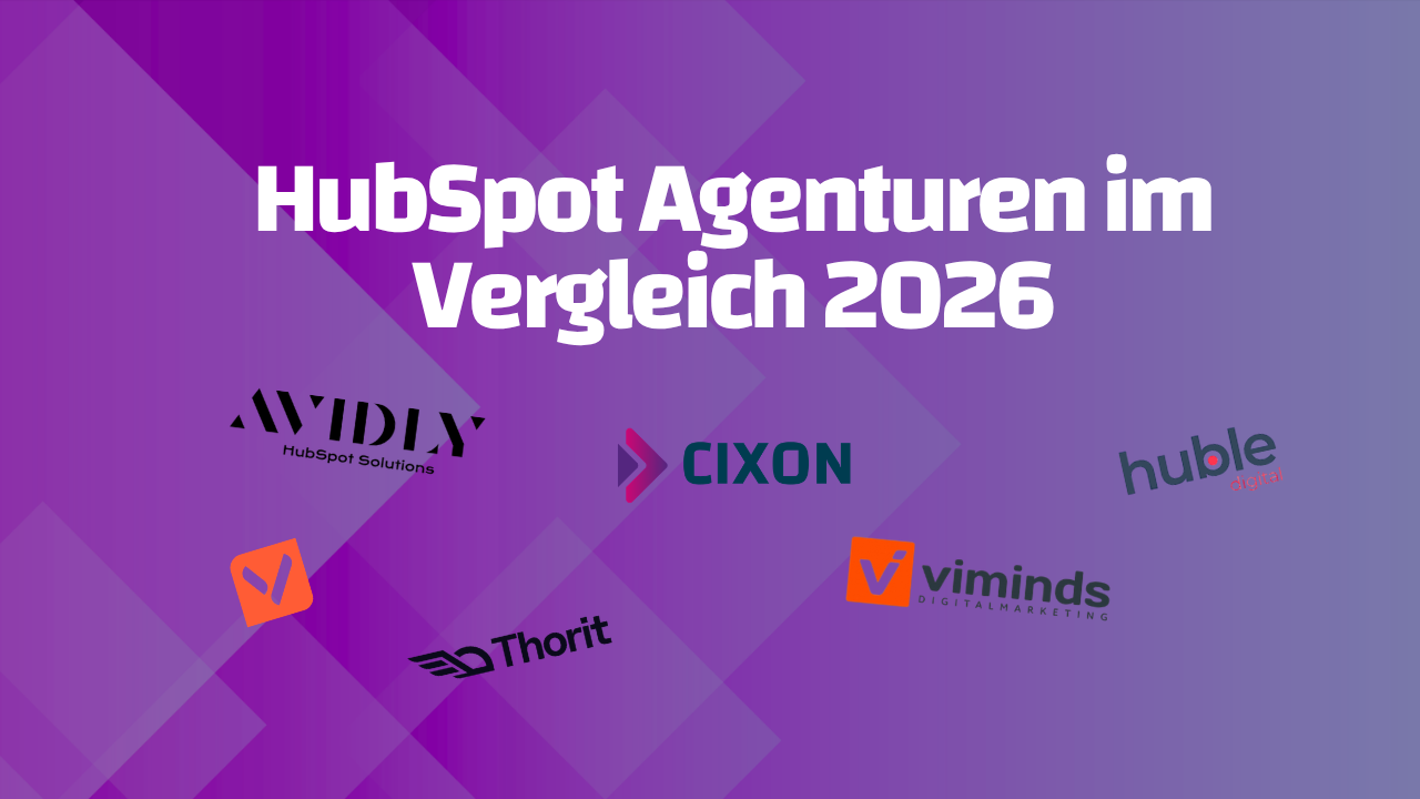 HubSpot Partner Agentur im Vergleich 2026 | lila Hintergund mit Firmenlogos von besten Unternehmen